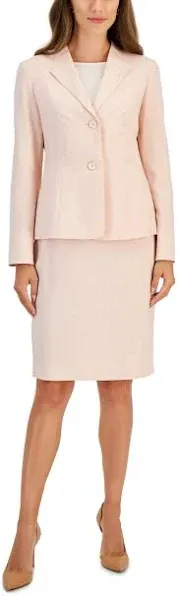 Le Suit Women's Petite Collarless Two-Button Jacket and Skirt Suit