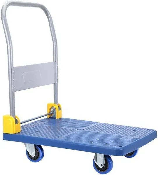 Foldable Push Hand Cart, Platform Truck with 440 lbs. Weight Capacity, Blue