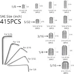 1000pcs Metric + SAE Set Screw Assortment Kit, Internal Hex Drive Cup-Point Allen Screws Set 304 Stainless Steel Grub Screw (M3-M8, 1/8""-40 to 5/16""-18)