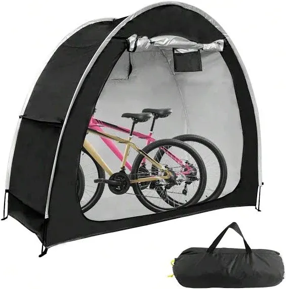 Outdoor Bike Covers Storage Shed Tent, 210D Oxford Foldable Waterproof Bicycle Shed for Bikes, Garden Tools, Lawn Mover (Black/2 Bike)