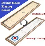 Sterling Games Tabletop Shuffleboard, Bowling and Curling 3 in 1 Combo Game Set, Two Sided Wooden Arcade Game Board with Pucks and Bowling Pins, A