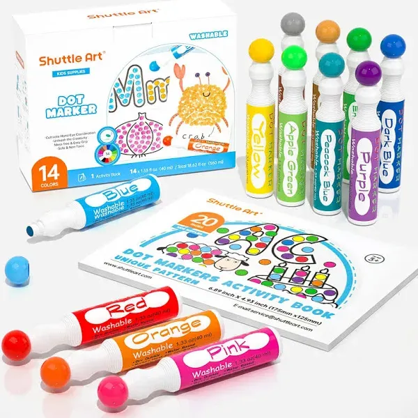 Dot Markers, 14 Colors Bingo Daubers with 30 Unique Patterns of Dot Book for T