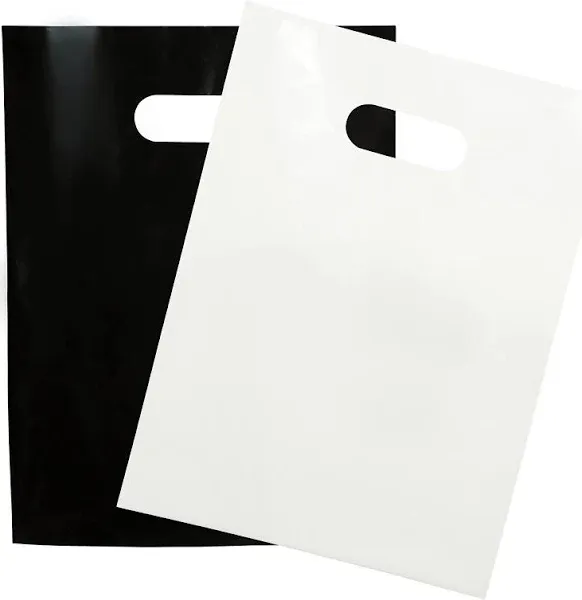 200 Black &amp; White Bags for Small Business 100 Black and 100 White 1.5Mil 9&#034;x1...