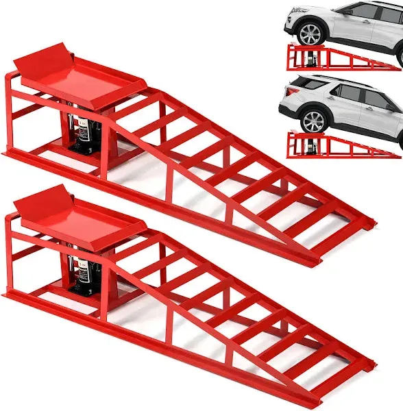 BouPower 2 Pack Hydraulic Car Ramps 5T 10000lbs Low Profile Car Lift Service Ramps Truck Trailer Garage,Height Hydraulic Vehicle Ramps