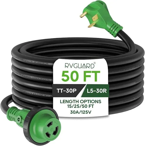 Premium 50 Foot RV Extension Cord, 30 Amp - Tough STW &amp; LED Power Indicator