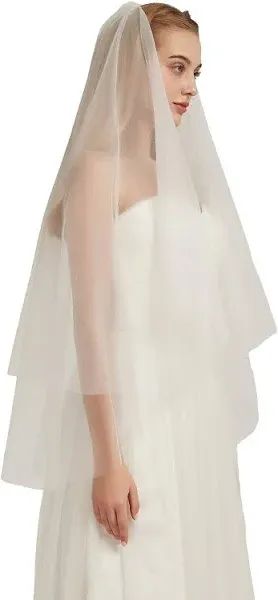 Double Layer Tulle Bridal Veil 2 Tier Sheer Wedding Veil with Comb