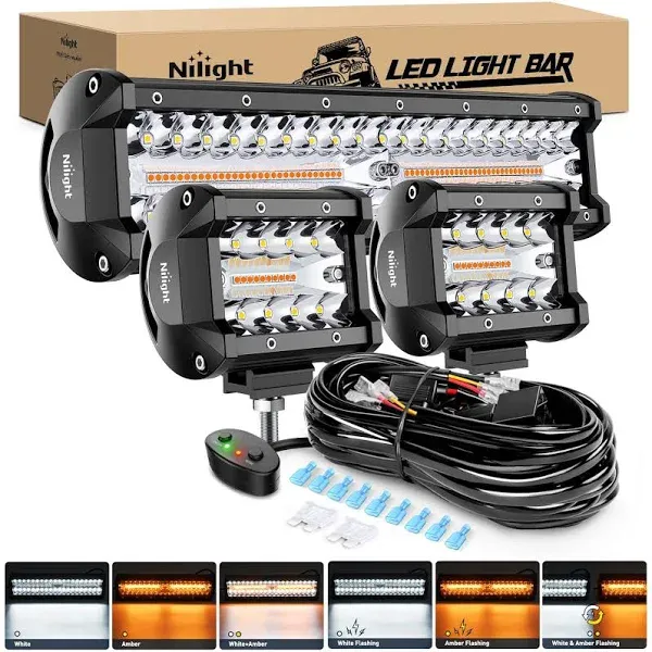 12Inch 300W LED Light Bar 2PCS 4Inch 60W Light Pods Amber White Strobe