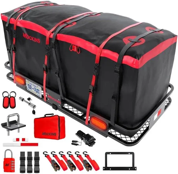 Mockins 70 in. x 30 in. x 6 in. Foldable Hitch Cargo Carrier with 500 lbs. Capacity - Includes 40 Cu. ft. Waterproof Cargo Bag