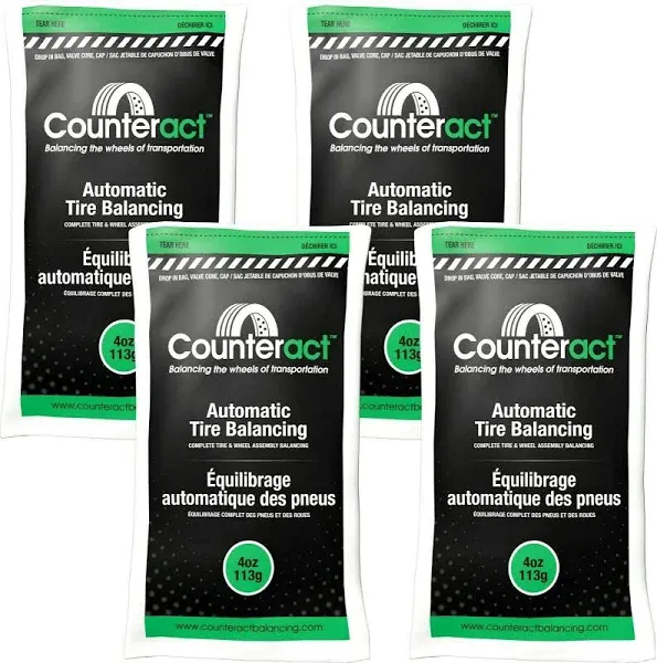 Counteract 4Oz-B4 Centrifugal Force TireWheel Balancing Beads - Off-Road Vehicles, Light Duty Truck Tires, 4 4oz Balance Bead Bags, 4 Valve Caps