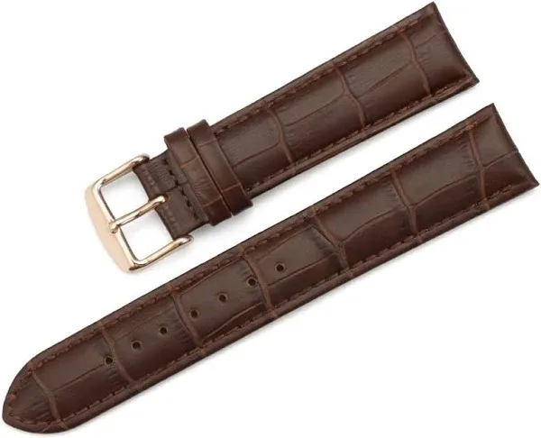 iStrap Leather Watch band Alligator Grain Calfskin Replacement Strap Stainless Steel Buckle Bracelet for Men Women-18mm 19mm 20mm 21mm 22mm 24mm-Black Brown