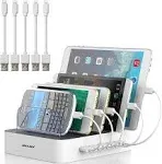 Charging Station for Multiple Devices, MSTJRY 5 Port Multi USB Charger Station with Power Switch Designed for iPhone iPad Cell Phone Tab White, 6 Mix