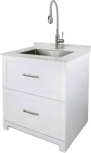 Transolid All-in-One 29 in. x 25.5 in. Stainless Steel Quartz Undermount Laundry/Utility Sink and Cabinet with Faucet