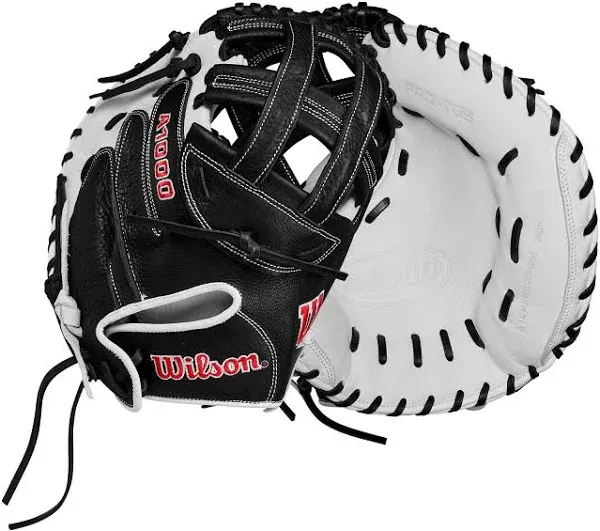 Wilson 2024 A1000® CM33 33” Fastpitch Softball Catcher’s Mitt - White/Black/Red, Right Hand Throw