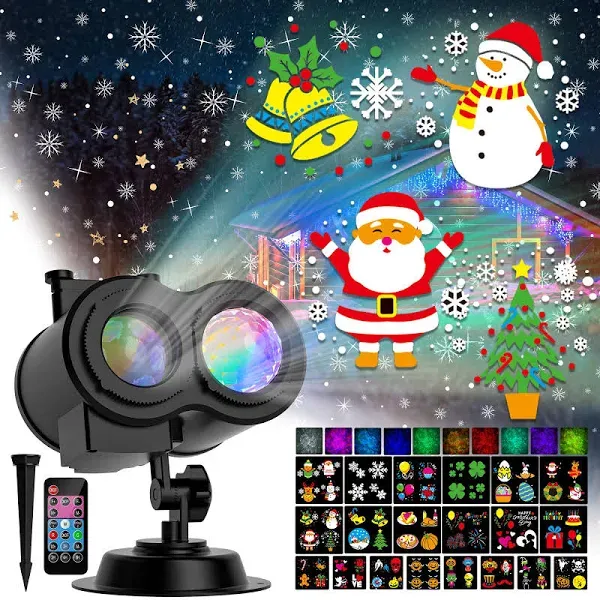 2024 Upgrade Christmas Halloween Projector Lights Outdoor, COOLWUFAN 2-in-1 Moving Patterns Landscape Lights, 30 HD Effects (3D Ocean Wave)Projection Light for Xmas Halloween Party Garden Decorations