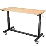 WORKPRO 60" Height Adjustable Work Table with Crank Handle, with Casters and Leveling Feet, 500 Lbs Load Capacity