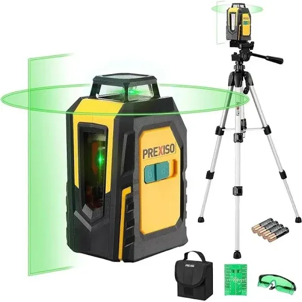 PREXISO 360 Laser Level w/Tripod,100Ft Self Leveling Cross Line Laser Level w/G