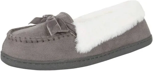 Jessica Simpson Women's Micro Suede Moccasin Slippers with Velvet Bow