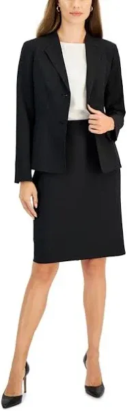 Le Suit Women's Petite Collarless 2 Button Jacket & Slim Skirt