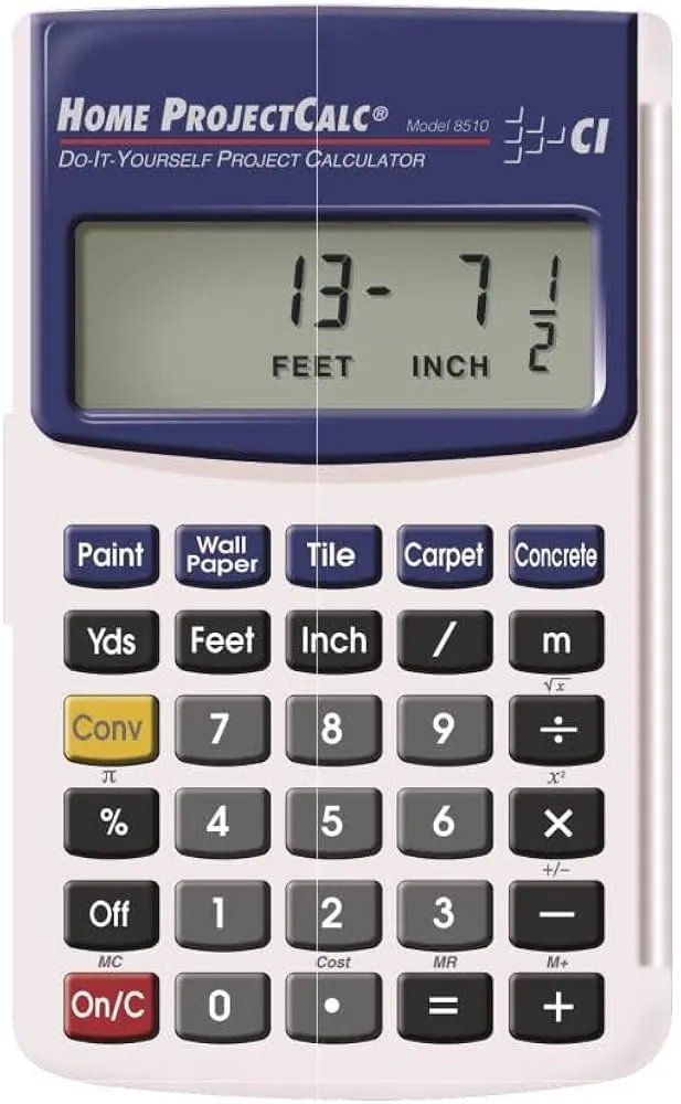 Calculated Industries 8510 Home ProjectCalc Do-It-Yourselfers Feet-Inch-Fraction Project Calculator | Dedicated Keys for Estimating Material Quantities and Costs for Home Handymen and DIYs , White Small