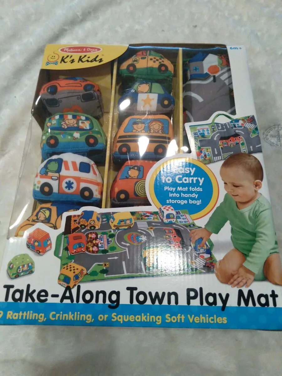 Melissa & Doug Take-Along Town: K's Kids Series Learning Play Mat Bundle with 1 Theme Compatible M&D Scratch Art Mini-Pad (09214)