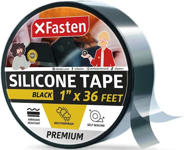 XFasten Self Fusing Silicone Tape for Plumbing Black 1&#034; X 36-Foot Non-Adhesiv...