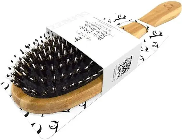 Boar Bristle Paddle Hair Brush - Smoothing Wood Brush for Thick, Curly & Wavy Hair, Detangling Natural Bristles for Women, Stimulates Scalp