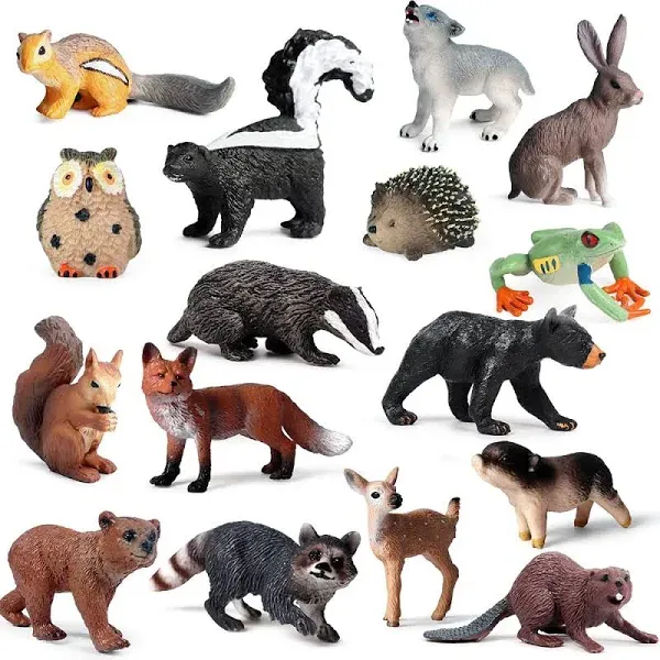 16PCS Forest Animals Baby Figures, Woodland Creatures Figurines, Miniature Toys Cake Toppers Cupcake Toppers Birthday Gift for Kids