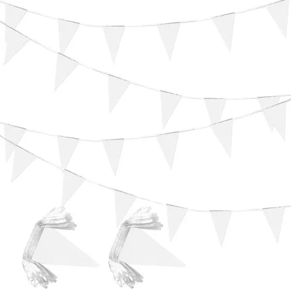 100 Feet White Pennant Banners Flags String Hanging Triangle Bunting