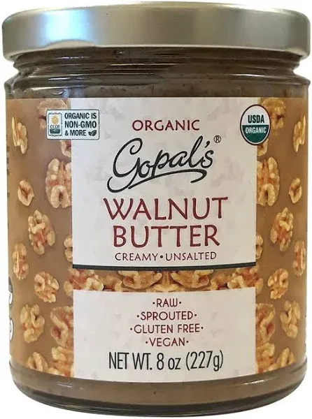 Gopal’s Sprouted Organic Raw Walnut Butter, 100% Gluten-Free (Unsalted) 8 Ounces | Keto, and Paleo-Friendly