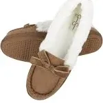 Jessica Simpson Womens Micro Suede Moccasin Indoor Outdoor Slipper Shoe, Women's, Size: Medium, Beige