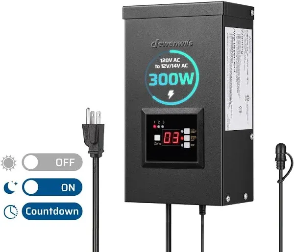 DEWENWILS 300W Low Voltage Transformer with 3 Independent Control Outputs