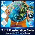 TTKTK Illuminated World Globe for Kids & Adults All Ages with Wooden Stand 7 in 1- Night View Stars Map Constellation Globe with Detailed Colorful