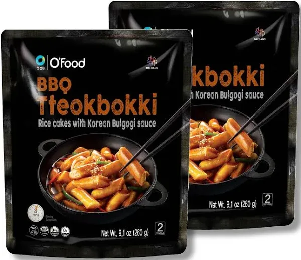 O'Food Tteokbokki Korean Rice Cakes with Gochujang Sauce, Authentic Instant Spicy Korean Street Food Snack, Ready to Eat, Gluten Free, No MSG, No Corn Syrup (Original(Pack of 2))