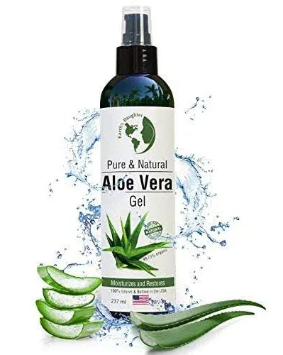 Earth's Daughter Organic Aloe Vera Gel from 100% Pure and Natural Cold Pressed Aloe – Moisturizes - Great for Face - Hair- Sunburn - Aftershave - Bug Bites - 12 oz.