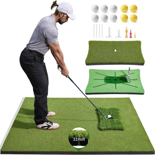 Golf Hitting Mat, 5x4 ft Golf Mats Practice Indoor/Outdoor, Professional Golf Matt Includes 3 Interchangeable Strips for Optimal Practice, Heavy Duty Artificial Turf Hitting Mat