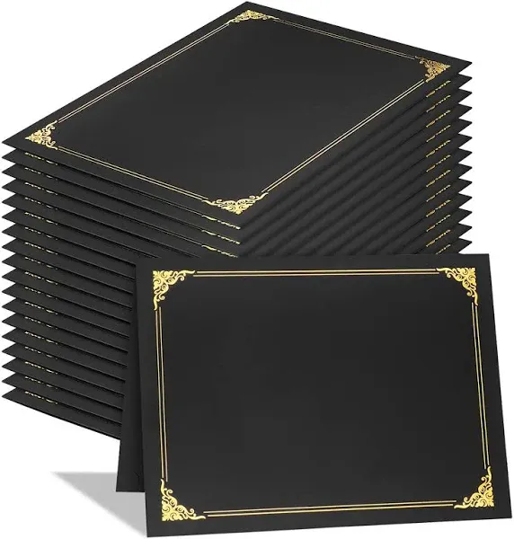 25 Packs Certificate Holders, Black Certificate Covers, Diploma Holders, Certificate Folders with Gold Foil Border for Letter Size 8.5" x 11" Certificates, Diploma, Documents, Award Cover