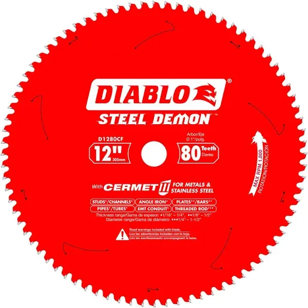 Diablo 12 in. x 80 Tooth Steel Demon Cermet II Saw Blade D1280CF