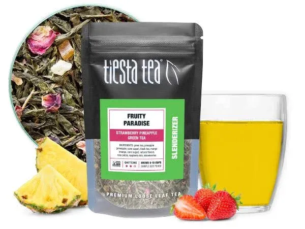 Tiesta Tea - Fruity Paradise - Strawberry Pineapple Green Tea - Premium Loose Leaf Tea - Medium Caffeinated Green Tea - Make Hot or Iced Tea, Up to 250 Cups - 16oz Bulk Pouch & 4oz Refillable Tin Combo