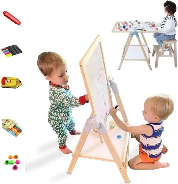  Kids Art Easel, Deluxe Standing Easel Set, Adjustable Art Table, Dry Medium