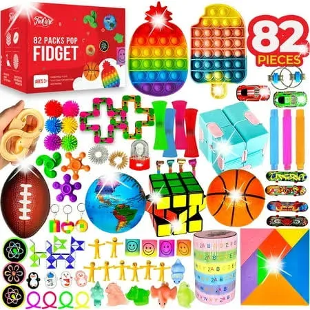 TwCare 82 Pack Fidget Toys Set Sensory Party Favors Gifts for Boy Girl Kids Adults Autism Stress Relief Stocking Stuffers Pop It Autis