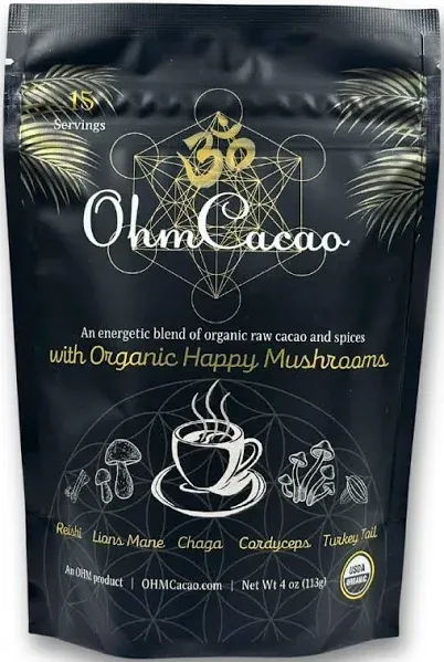 Ohm Cacao Mushroom Elixir w. Lion's Mane, Chaga, Reishi, Cordyceps, Turkey Tail | Cinnamon, Ginger, Turmeric | Organic Mushroom Nootropic Coffee Alternative | Brain + Energy + Immunity Blend | 4oz