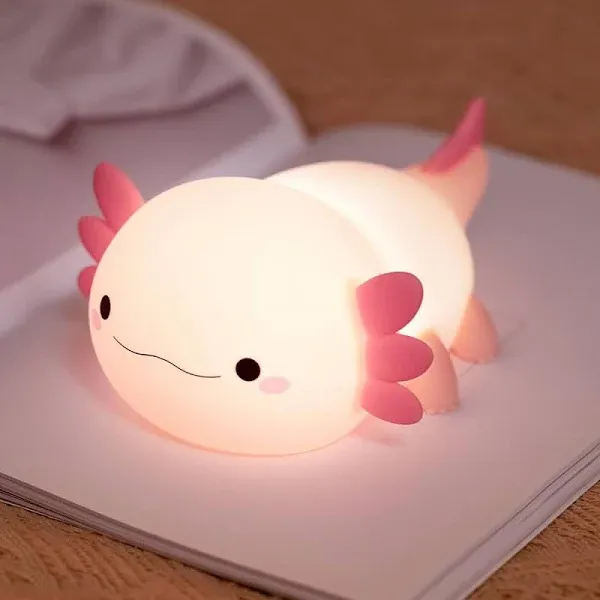 Cute Axolotl Night Light for Kids Bedroom, Animal Silicone Nursery Night Lamp Touch Control Nightlights USB Rechargeable Bedside Lamp for Baby Children Toddlers Girls Gift (Pink Axolotl)