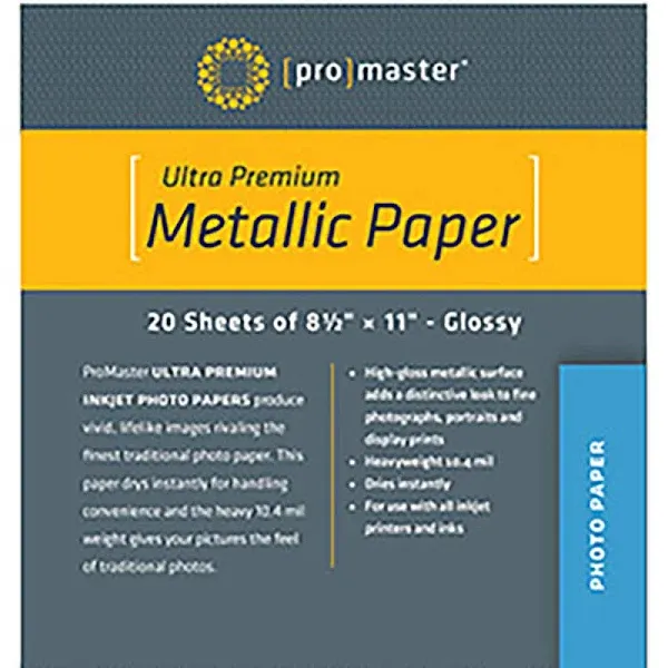 ProMaster Ultra Premium Metallic Glossy Paper - 8 1/2"x11" - 20 Sheets, (Model 8432)