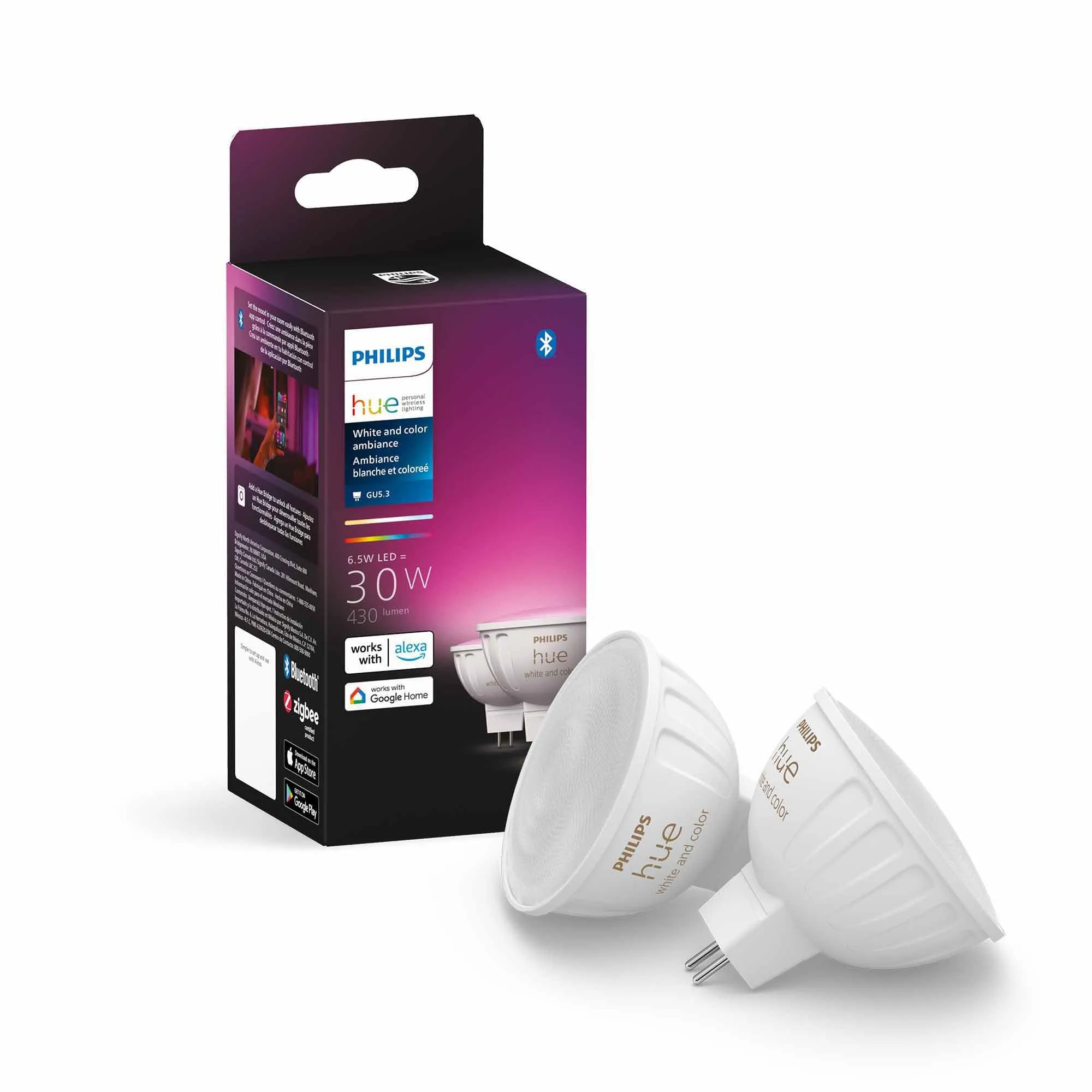 Philips Hue White and Color Ambiance MR16 Smart LED Light Bulb 2-Pack