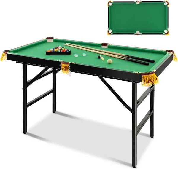 47 Inch Folding Billiard Table with Cues and Brush Chalk-Blue | Costway