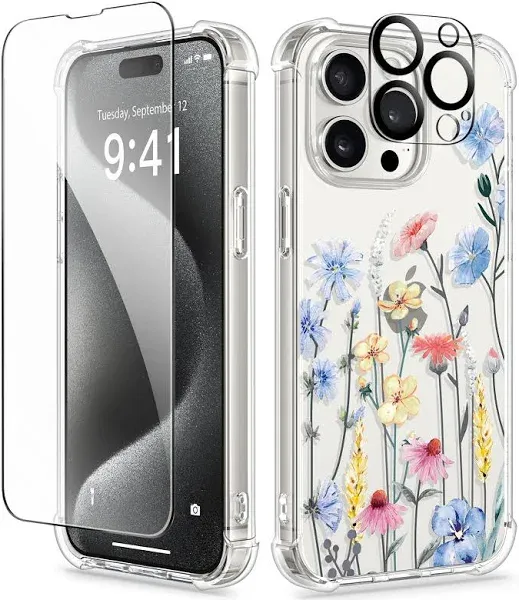 Gviewin Floral Case for iPhone 15 Pro