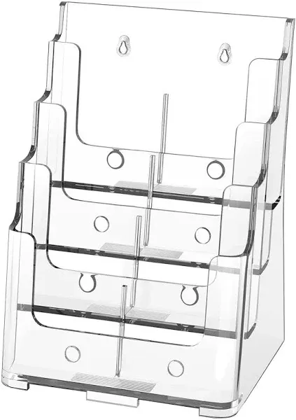 FUCDTEFC Acrylic Brochure Holder 8.5x11 & 4 X9 Inches, Clear 4 Tier Magazine Holder Brochure Display Stand W Removable Divider, Literature Pamphlet