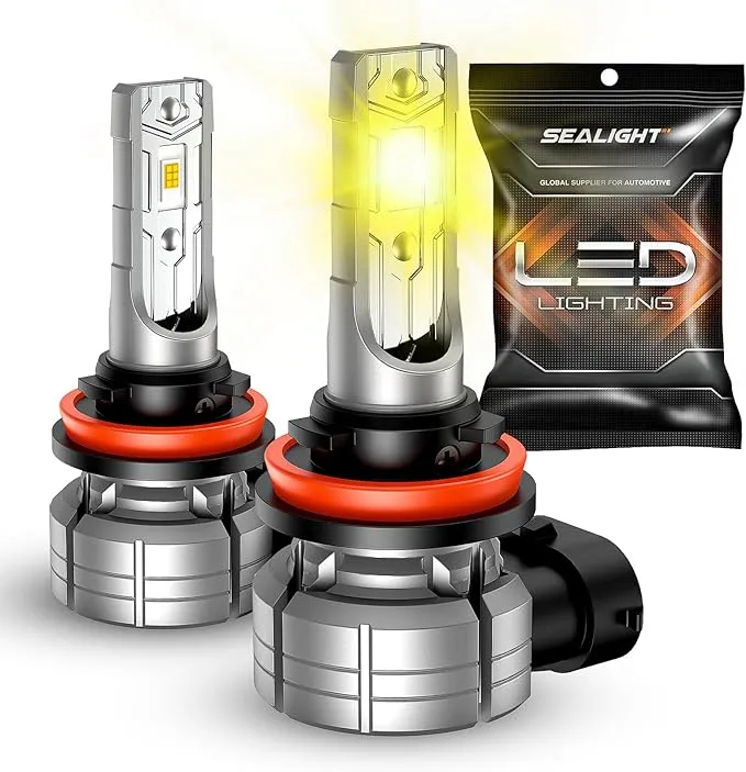 SEALIGHT F1S H11 H8 H16 LED Fog Light Bulbs, 12000LM 24W Strong Penetration Amber Yellow Fog Lights LED Bulb, 5530 CSP Chips, IP68 Waterproof Plug and Play, Pack of 2