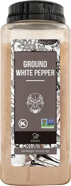 Soeos Fine Ground White Pepper 18oz (510), Non-GMO, Kosher Verified, Freshly Packed to Keep Peppers Fresh, Fine Grain, White Pepper Powder, White Peppercorns Powder, Ground White Peppercorns.