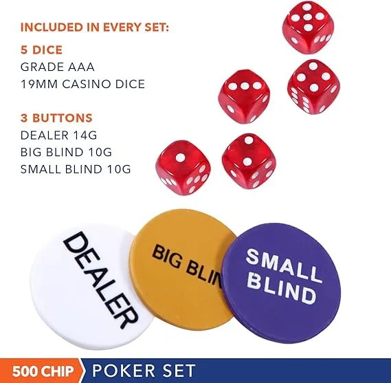 Professional Poker w/ Hard Case, 2 Card Decks, 5 Dice, 3 Buttons - Set 200 Chips